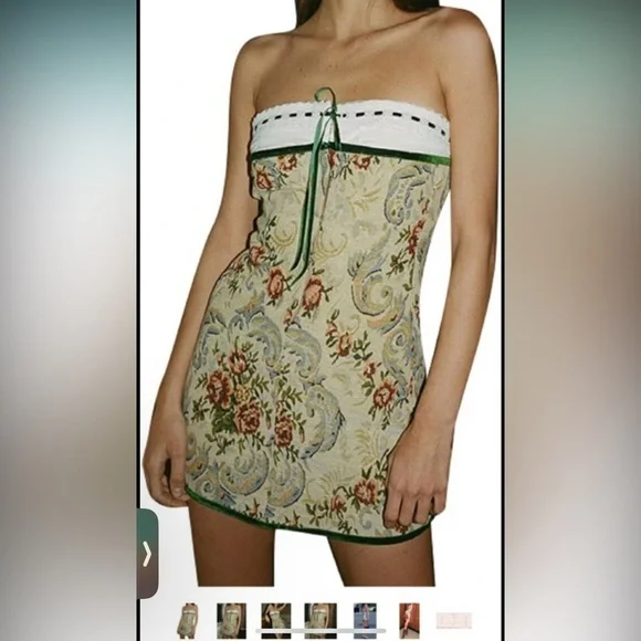 Small Y2K floral low cut satin tube dress - Picture 2 of 14